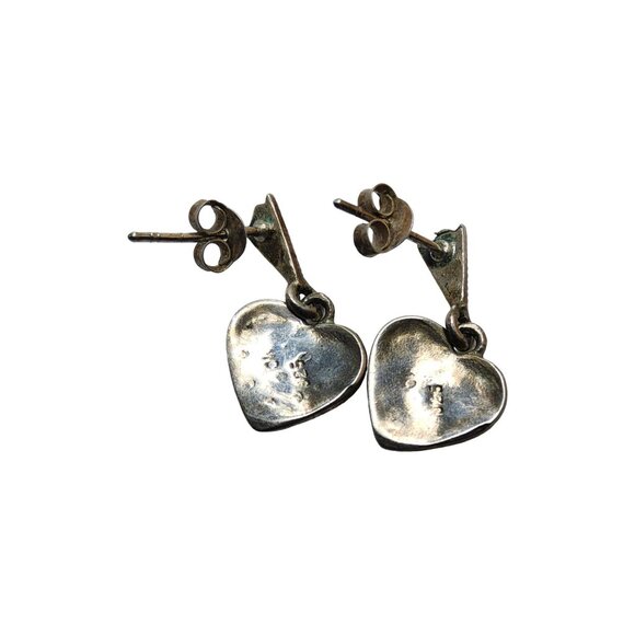 vintage 1950s mc sterling silver tiny crystal heart shaped dangle earrings - Picture 9 of 10